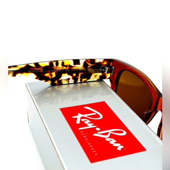Ray-Ban Sunglasses Mega Wayfarer RB0840-S Polished Transparent Frame Brown Lens - Picture 15 of 16